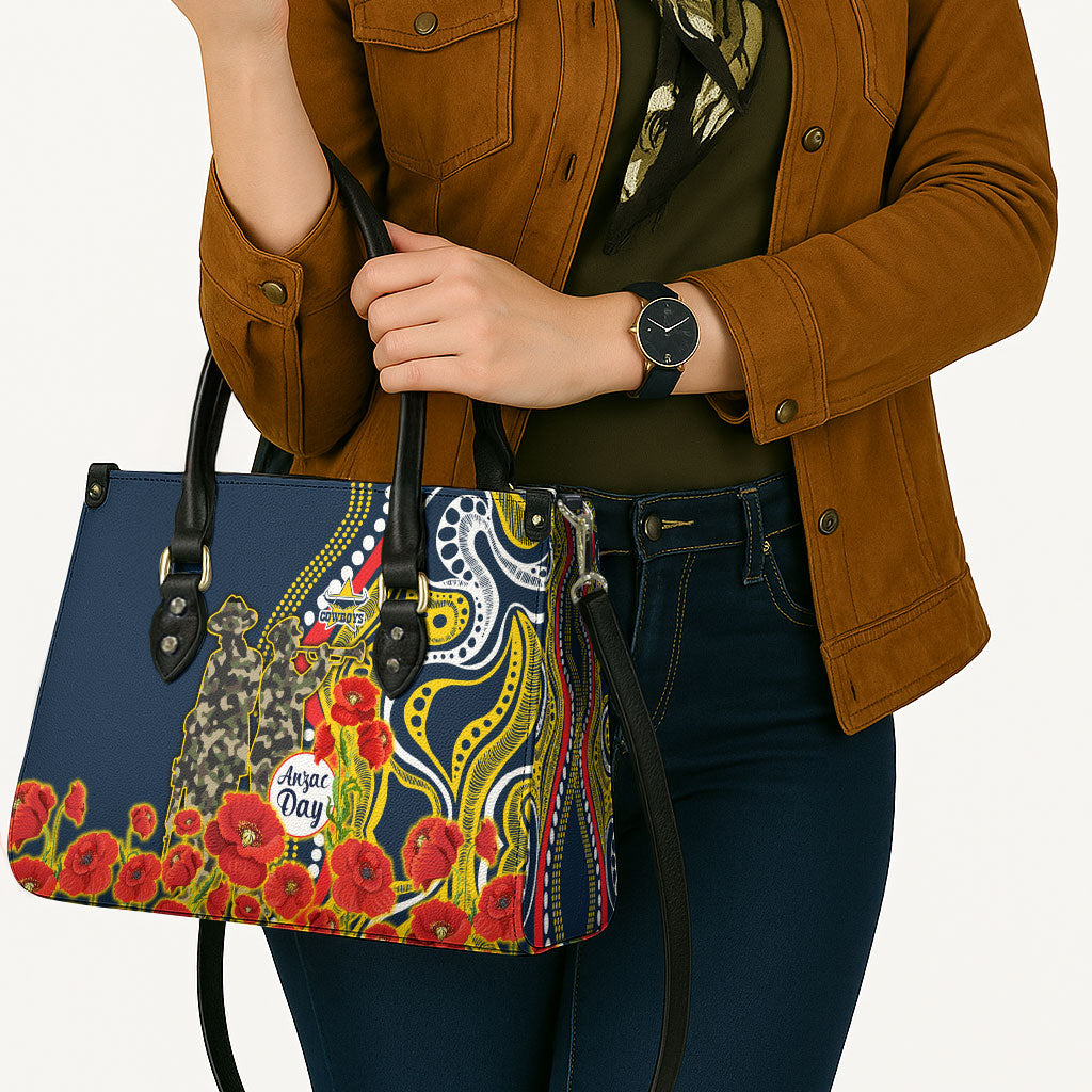 North Queensland Cowboys ANZAC Leather Bag Indigenous Wave Poppy Remembrance Cowboy