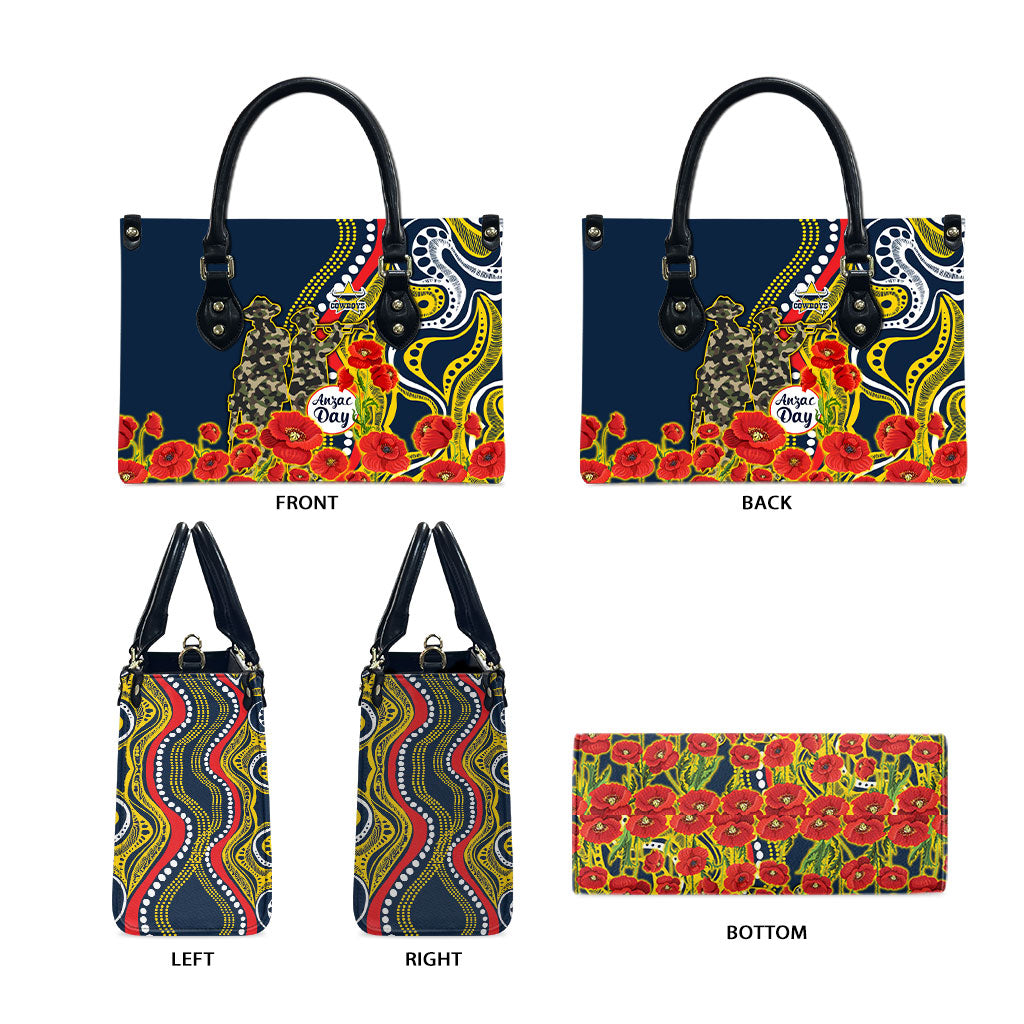 North Queensland Cowboys ANZAC Leather Bag Indigenous Wave Poppy Remembrance Cowboy