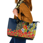 North Queensland Cowboys ANZAC Leather Tote Bag Indigenous Wave Poppy Remembrance Cowboy