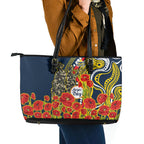North Queensland Cowboys ANZAC Leather Tote Bag Indigenous Wave Poppy Remembrance Cowboy