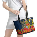 North Queensland Cowboys ANZAC Leather Tote Bag Indigenous Wave Poppy Remembrance Cowboy