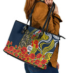 North Queensland Cowboys ANZAC Leather Tote Bag Indigenous Wave Poppy Remembrance Cowboy