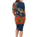 North Queensland Cowboys ANZAC Long Sleeve Bodycon Dress Indigenous Wave Poppy Remembrance Cowboy