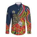 North Queensland Cowboys ANZAC Long Sleeve Button Shirt Indigenous Wave Poppy Remembrance Cowboy
