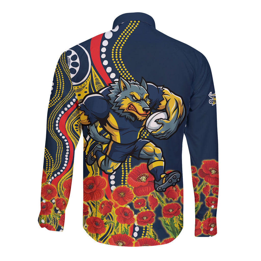 North Queensland Cowboys ANZAC Long Sleeve Button Shirt Indigenous Wave Poppy Remembrance Cowboy