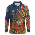 North Queensland Cowboys ANZAC Long Sleeve Polo Shirt Indigenous Wave Poppy Remembrance Cowboy