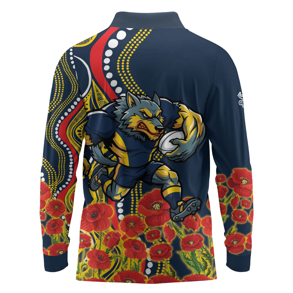 North Queensland Cowboys ANZAC Long Sleeve Polo Shirt Indigenous Wave Poppy Remembrance Cowboy