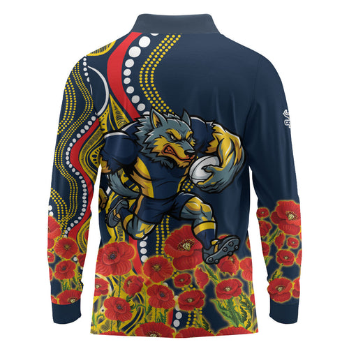 North Queensland Cowboys ANZAC Long Sleeve Polo Shirt Indigenous Wave Poppy Remembrance Cowboy