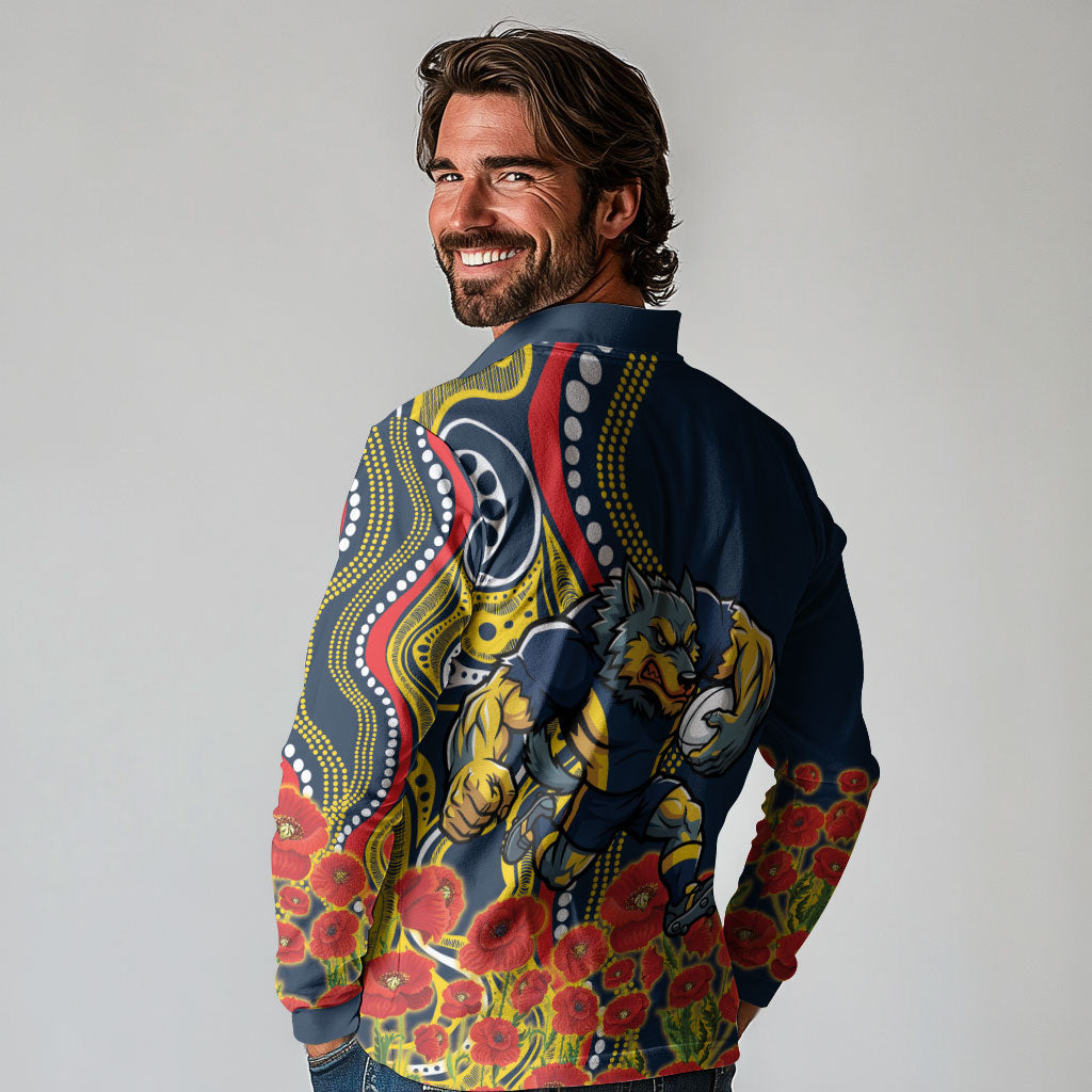 North Queensland Cowboys ANZAC Long Sleeve Polo Shirt Indigenous Wave Poppy Remembrance Cowboy