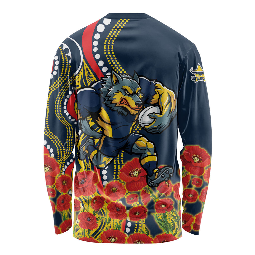 North Queensland Cowboys ANZAC Long Sleeve Shirt Indigenous Wave Poppy Remembrance Cowboy