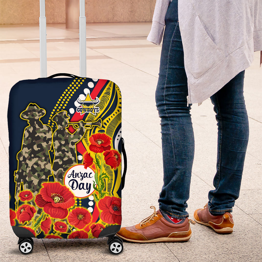North Queensland Cowboys ANZAC Luggage Cover Indigenous Wave Poppy Remembrance Cowboy