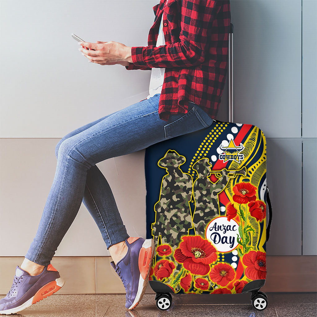 North Queensland Cowboys ANZAC Luggage Cover Indigenous Wave Poppy Remembrance Cowboy