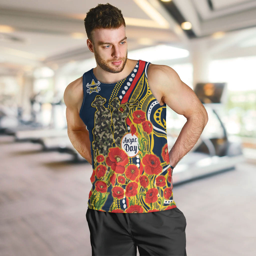 North Queensland Cowboys ANZAC Men Tank Top Indigenous Wave Poppy Remembrance Cowboy