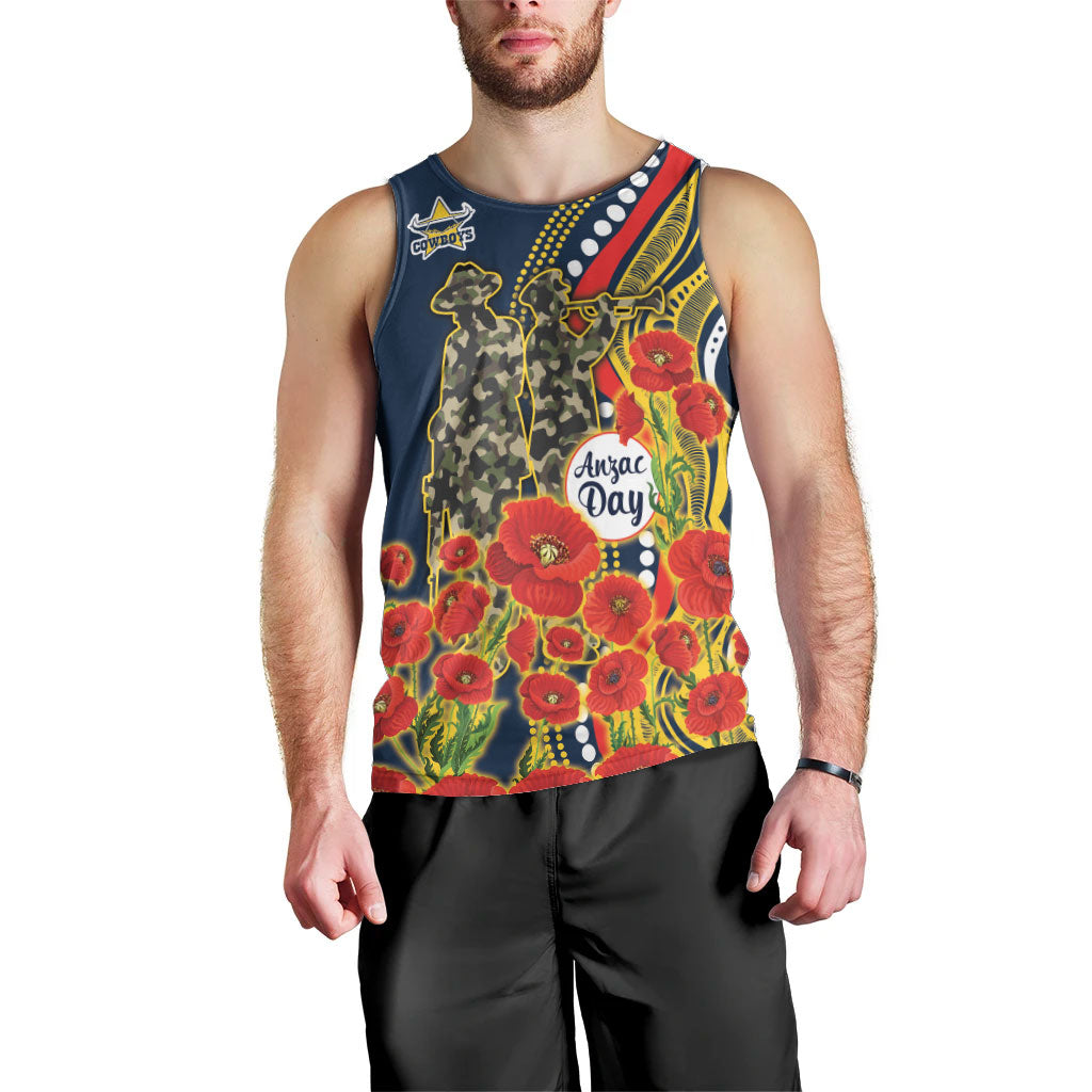 North Queensland Cowboys ANZAC Men Tank Top Indigenous Wave Poppy Remembrance Cowboy