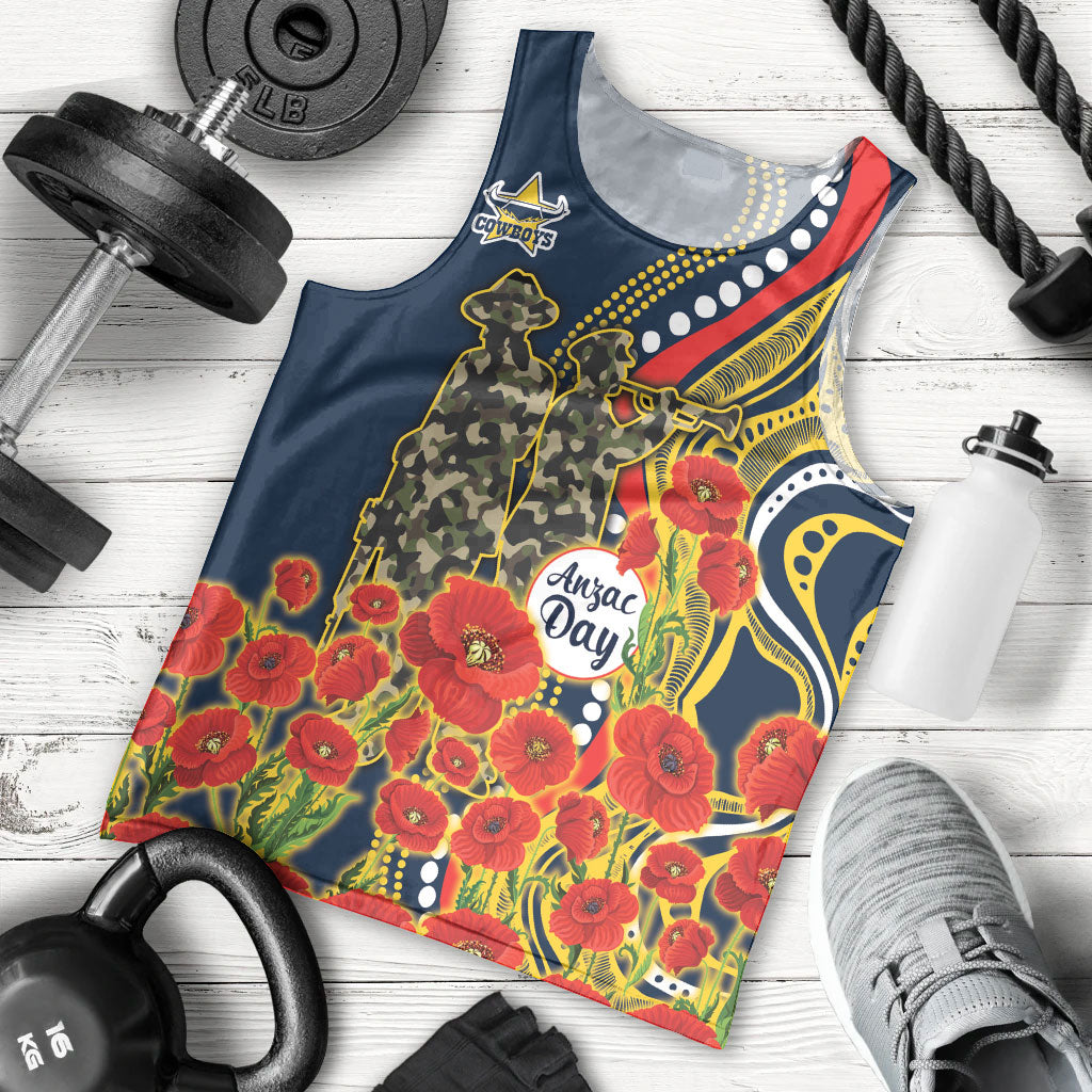 North Queensland Cowboys ANZAC Men Tank Top Indigenous Wave Poppy Remembrance Cowboy