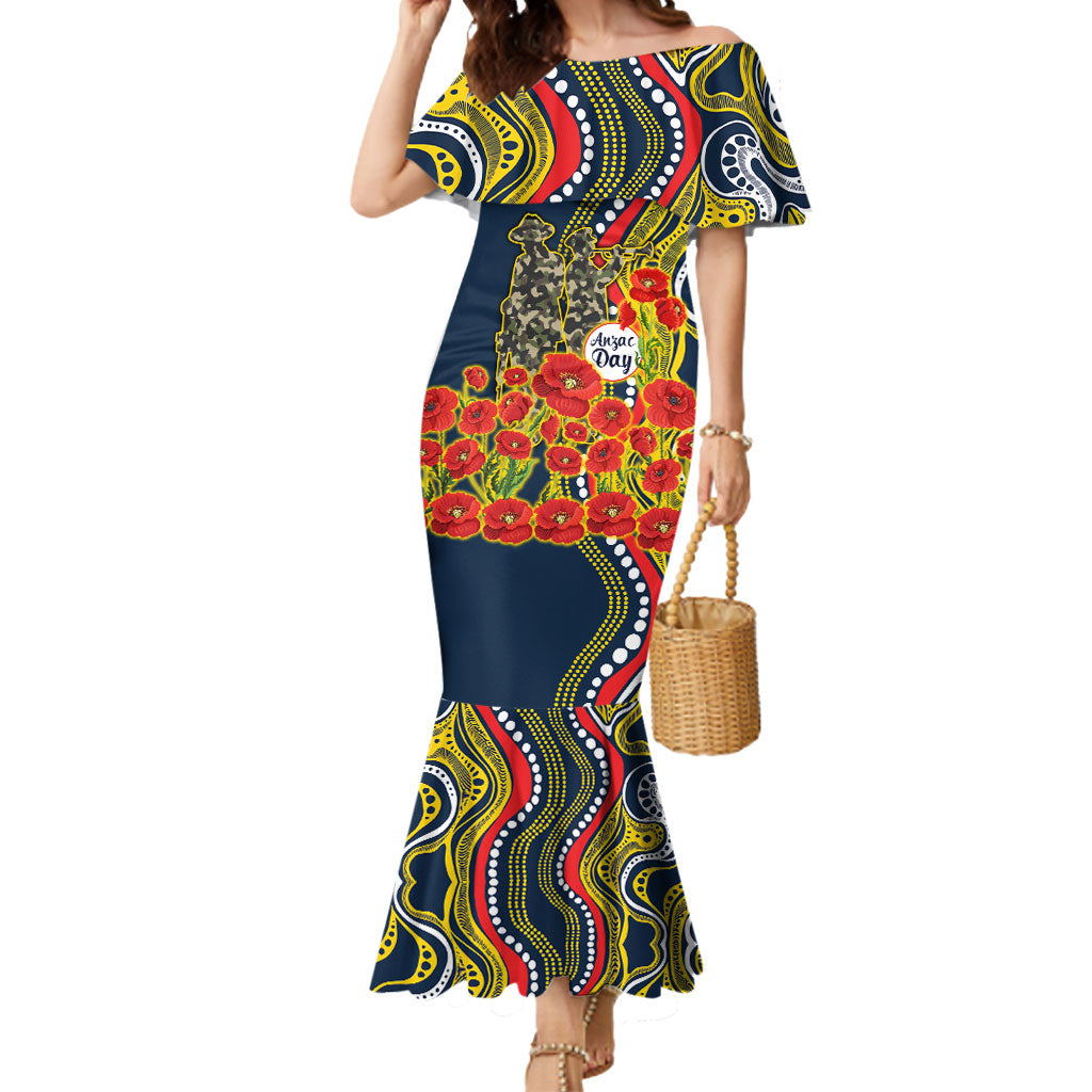 North Queensland Cowboys ANZAC Mermaid Dress Indigenous Wave Poppy Remembrance Cowboy