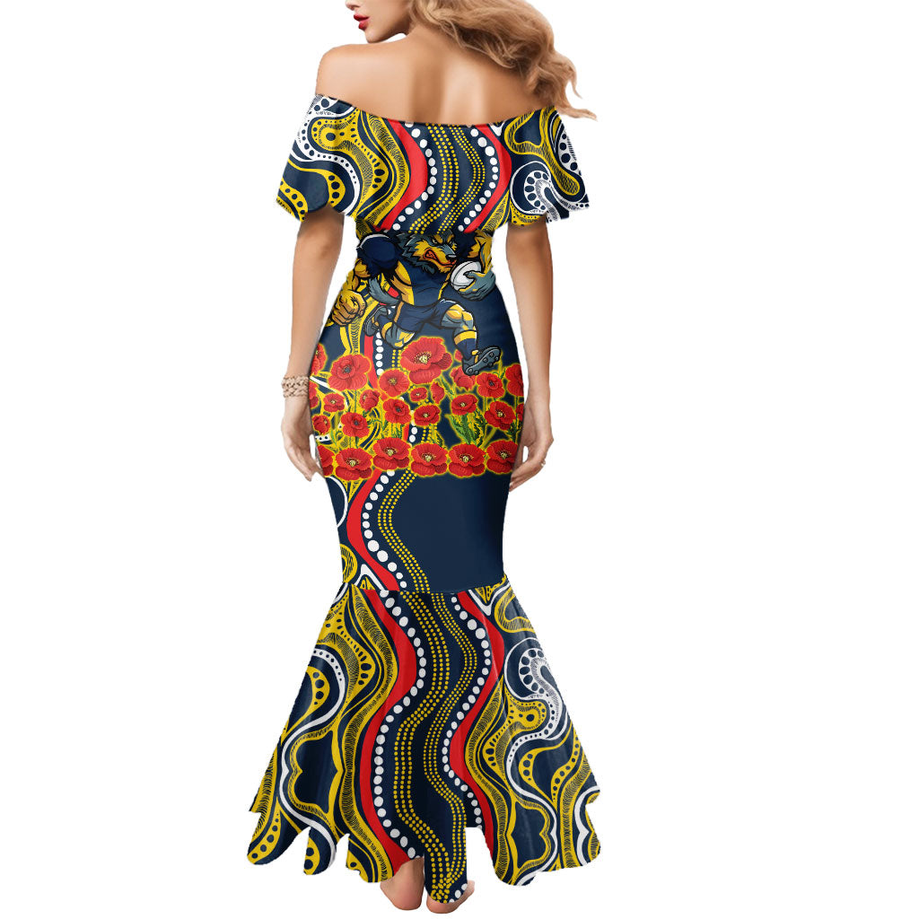 North Queensland Cowboys ANZAC Mermaid Dress Indigenous Wave Poppy Remembrance Cowboy
