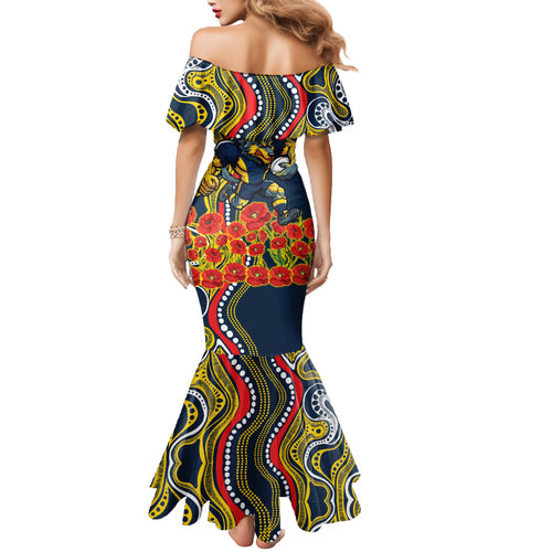 North Queensland Cowboys ANZAC Mermaid Dress Indigenous Wave Poppy Remembrance Cowboy