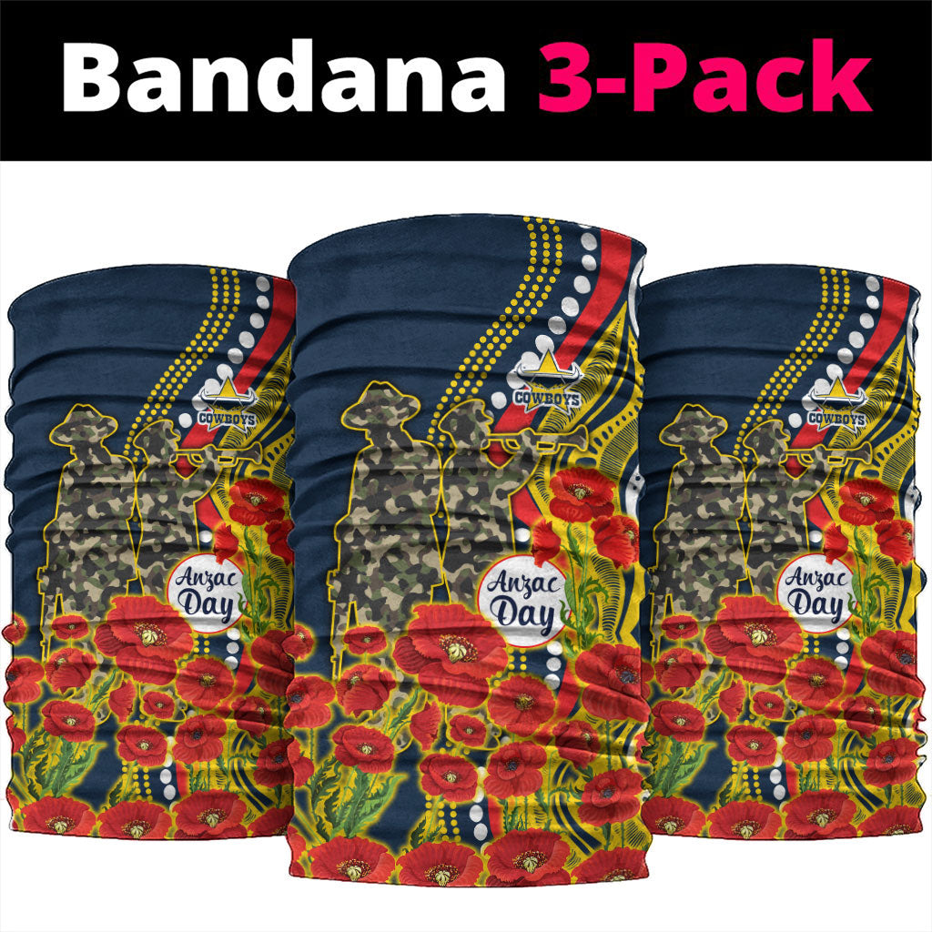 North Queensland Cowboys ANZAC Neck Gaiter Indigenous Wave Poppy Remembrance Cowboy