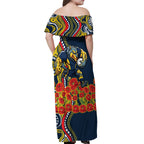 North Queensland Cowboys ANZAC Off Shoulder Maxi Dress Indigenous Wave Poppy Remembrance Cowboy
