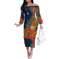 North Queensland Cowboys ANZAC Off The Shoulder Long Sleeve Dress Indigenous Wave Poppy Remembrance Cowboy