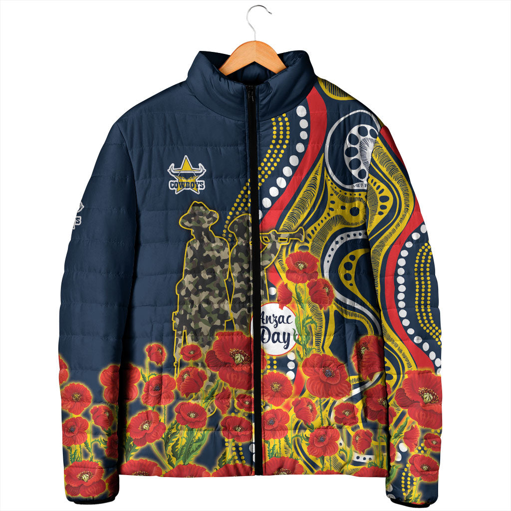 North Queensland Cowboys ANZAC Padded Jacket Indigenous Wave Poppy Remembrance Cowboy