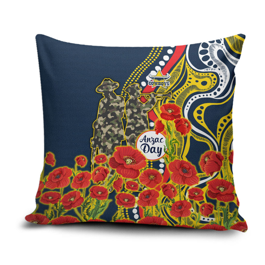 North Queensland Cowboys ANZAC Pillow Cover Indigenous Wave Poppy Remembrance Cowboy
