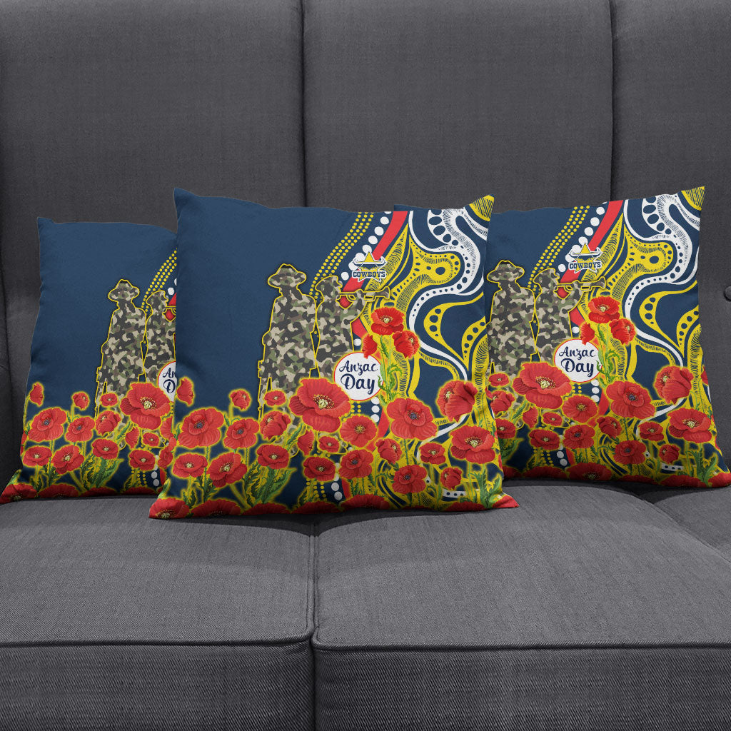 North Queensland Cowboys ANZAC Pillow Cover Indigenous Wave Poppy Remembrance Cowboy