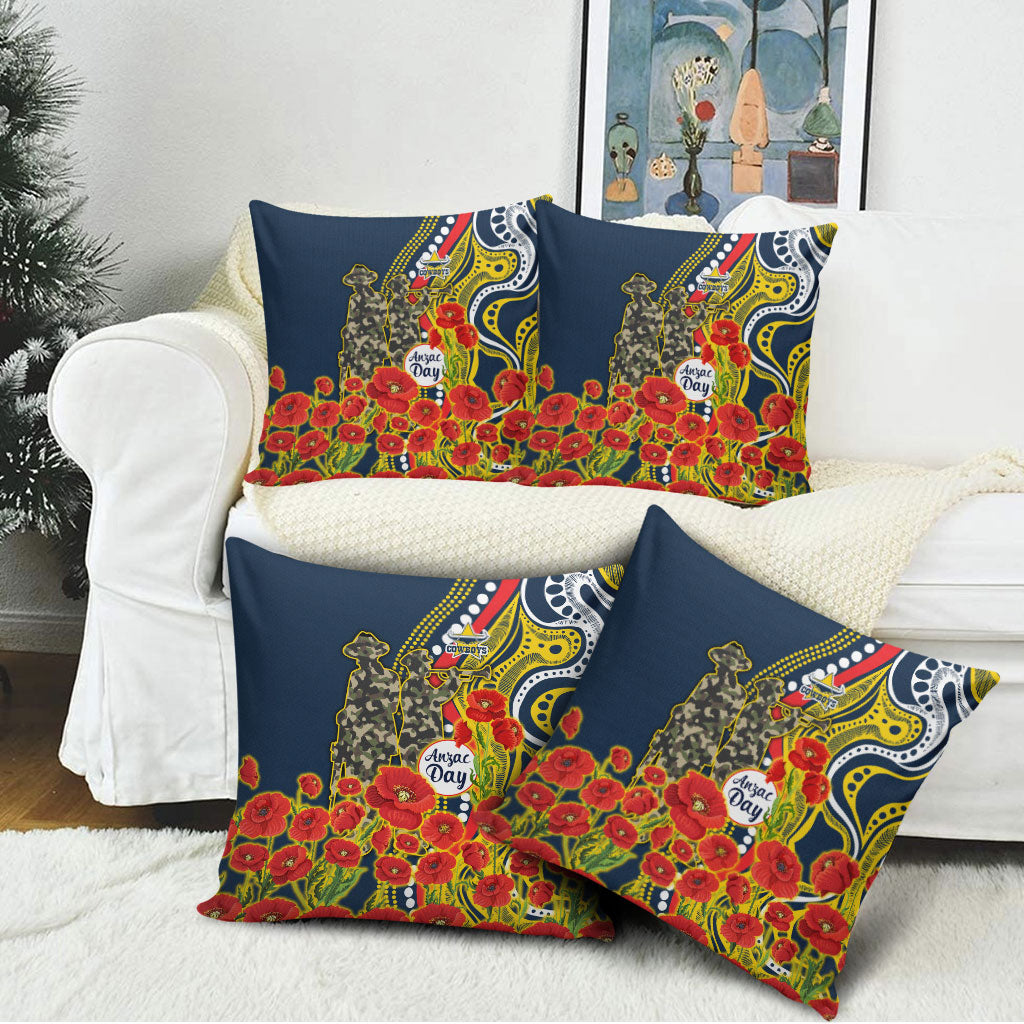 North Queensland Cowboys ANZAC Pillow Cover Indigenous Wave Poppy Remembrance Cowboy