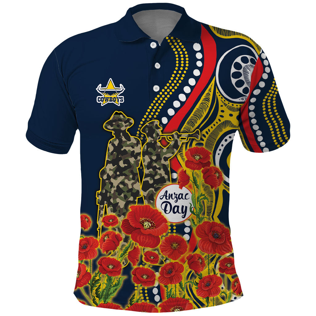 North Queensland Cowboys ANZAC Polo Shirt Indigenous Wave Poppy Remembrance Cowboy