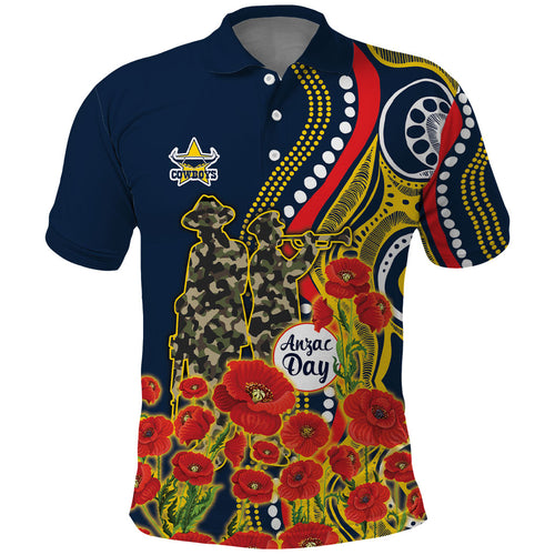 North Queensland Cowboys ANZAC Polo Shirt Indigenous Wave Poppy Remembrance Cowboy