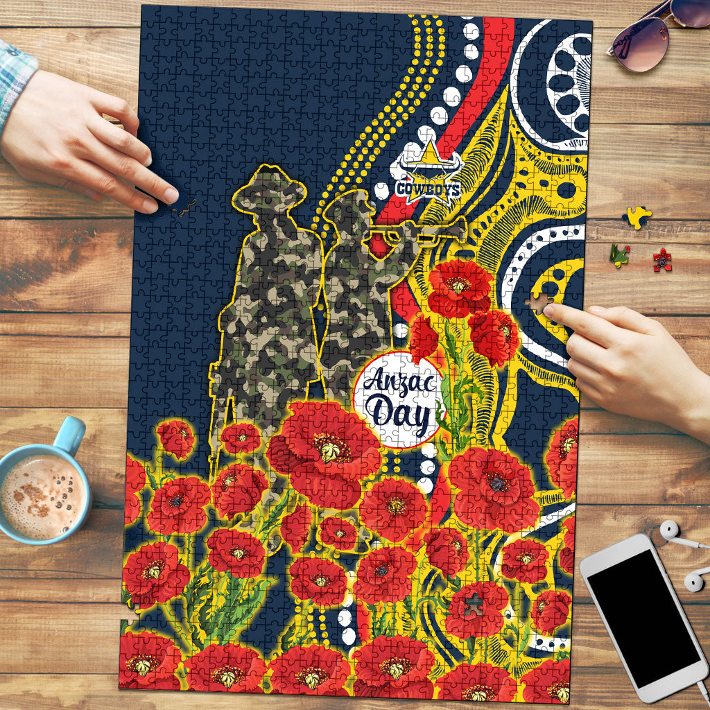 North Queensland Cowboys ANZAC Puzzle Indigenous Wave Poppy Remembrance Cowboy