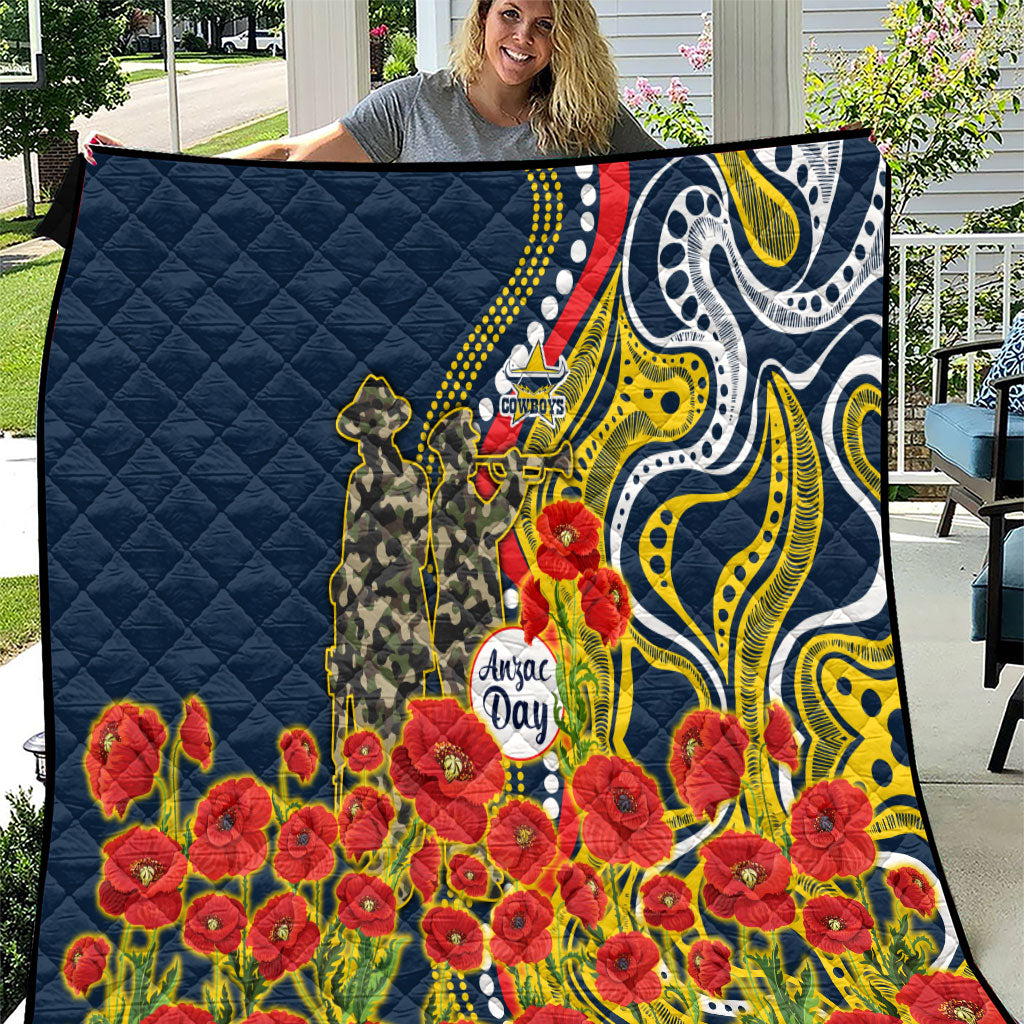 North Queensland Cowboys ANZAC Quilt Indigenous Wave Poppy Remembrance Cowboy