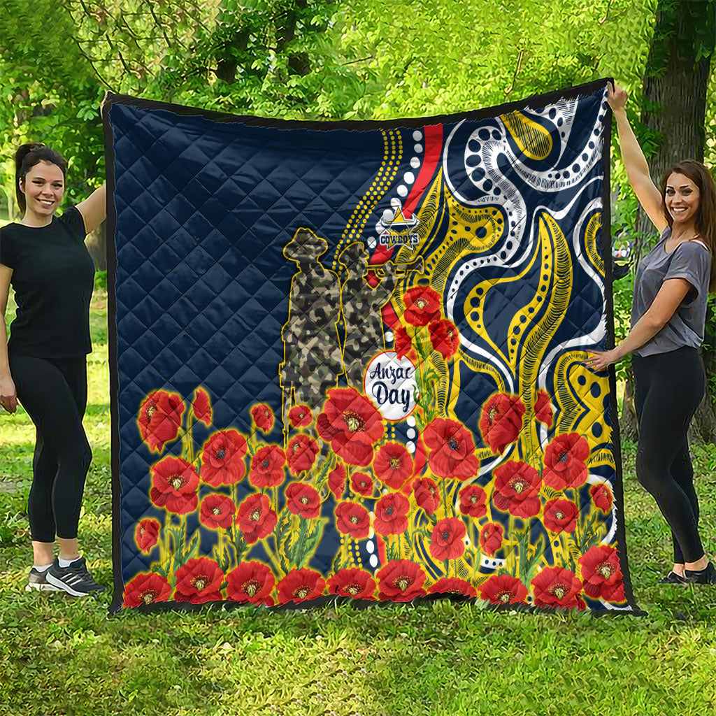 North Queensland Cowboys ANZAC Quilt Indigenous Wave Poppy Remembrance Cowboy