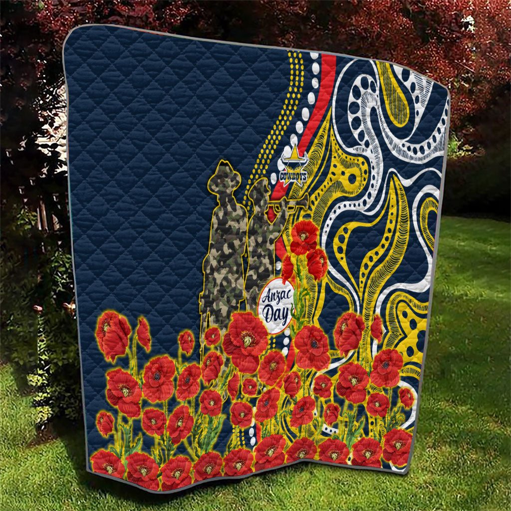 North Queensland Cowboys ANZAC Quilt Indigenous Wave Poppy Remembrance Cowboy