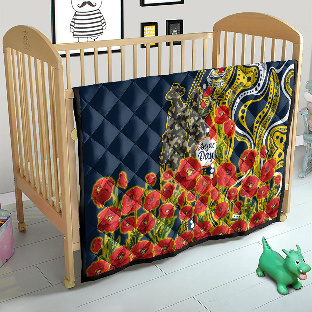 North Queensland Cowboys ANZAC Quilt Indigenous Wave Poppy Remembrance Cowboy