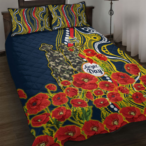North Queensland Cowboys ANZAC Quilt Bed Set Indigenous Wave Poppy Remembrance Cowboy