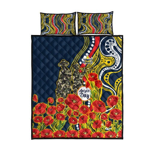 North Queensland Cowboys ANZAC Quilt Bed Set Indigenous Wave Poppy Remembrance Cowboy