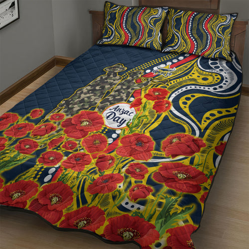 North Queensland Cowboys ANZAC Quilt Bed Set Indigenous Wave Poppy Remembrance Cowboy