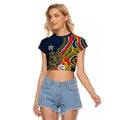 North Queensland Cowboys ANZAC Raglan Cropped T Shirt Indigenous Wave Poppy Remembrance Cowboy