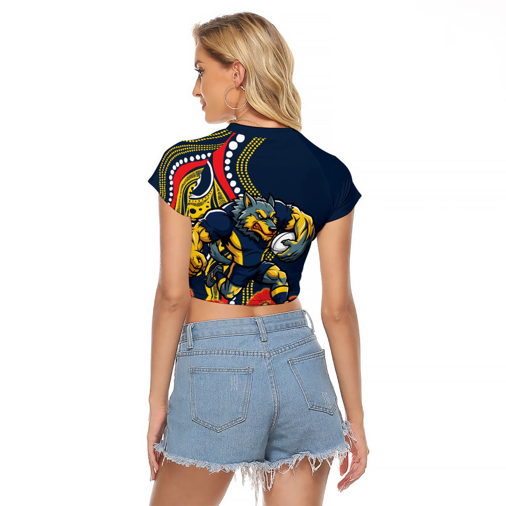 North Queensland Cowboys ANZAC Raglan Cropped T Shirt Indigenous Wave Poppy Remembrance Cowboy