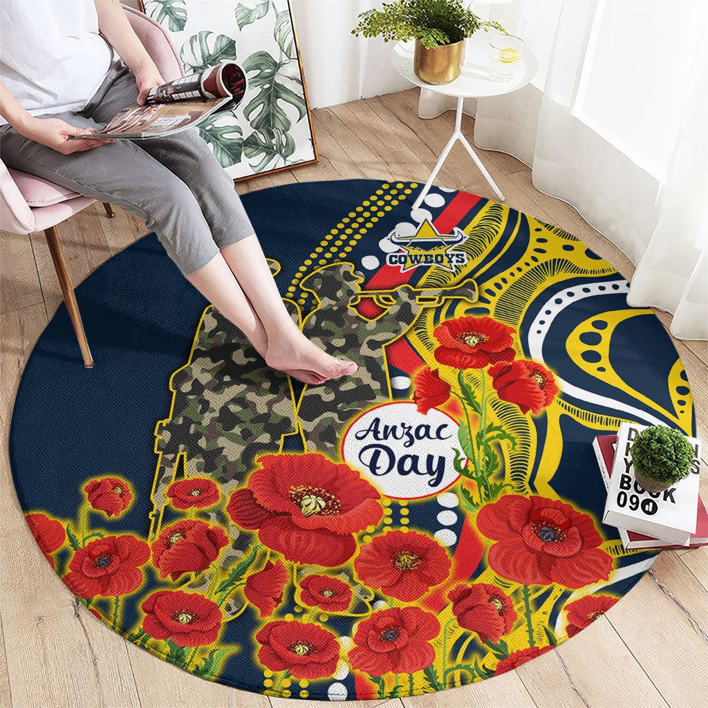 North Queensland Cowboys ANZAC Round Carpet Indigenous Wave Poppy Remembrance Cowboy
