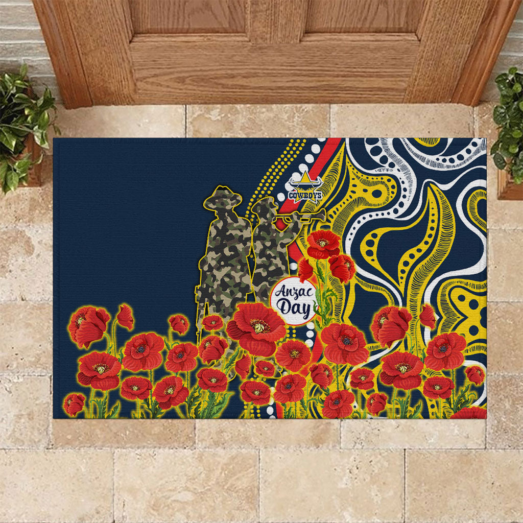 North Queensland Cowboys ANZAC Rubber Doormat Indigenous Wave Poppy Remembrance Cowboy