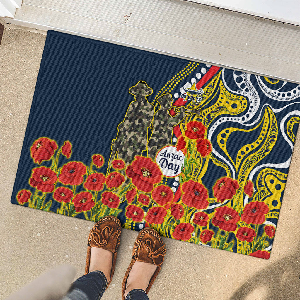 North Queensland Cowboys ANZAC Rubber Doormat Indigenous Wave Poppy Remembrance Cowboy