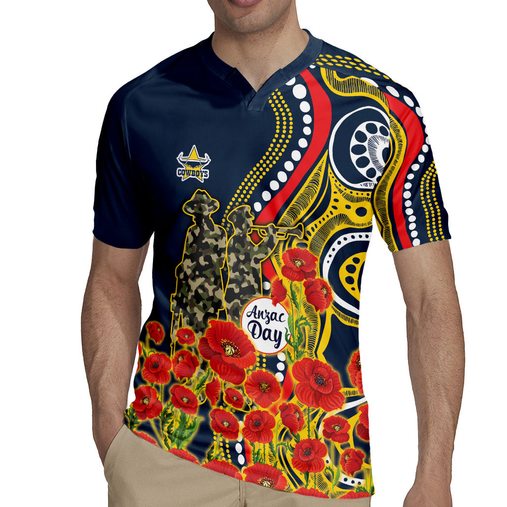 North Queensland Cowboys ANZAC Rugby Jersey Indigenous Wave Poppy Remembrance Cowboy
