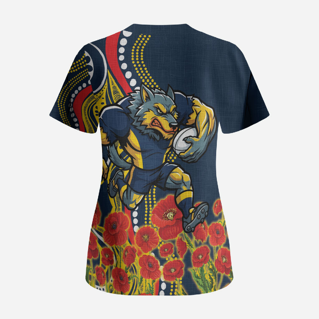 North Queensland Cowboys ANZAC Scrub Top Indigenous Wave Poppy Remembrance Cowboy