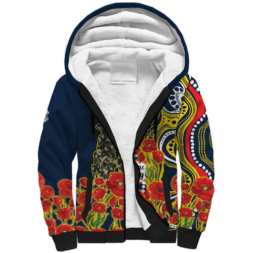North Queensland Cowboys ANZAC Sherpa Hoodie Indigenous Wave Poppy Remembrance Cowboy