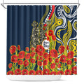 North Queensland Cowboys ANZAC Shower Curtain Indigenous Wave Poppy Remembrance Cowboy