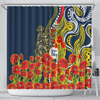 North Queensland Cowboys ANZAC Shower Curtain Indigenous Wave Poppy Remembrance Cowboy