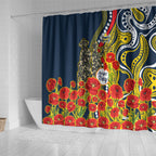 North Queensland Cowboys ANZAC Shower Curtain Indigenous Wave Poppy Remembrance Cowboy
